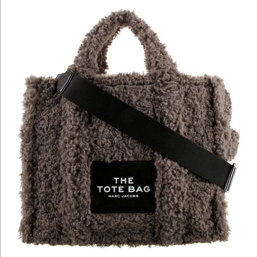 Marc Jacobs Shearling Tote Bag in Taupe with Black Strap